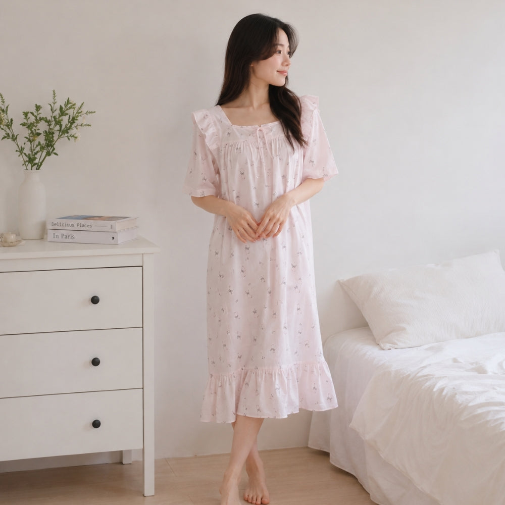 輕盈漫步 仙氣粉居家睡裙 睡裙 粉色睡衣 女生睡衣 一件式睡衣 連身睡衣 輕薄睡裙