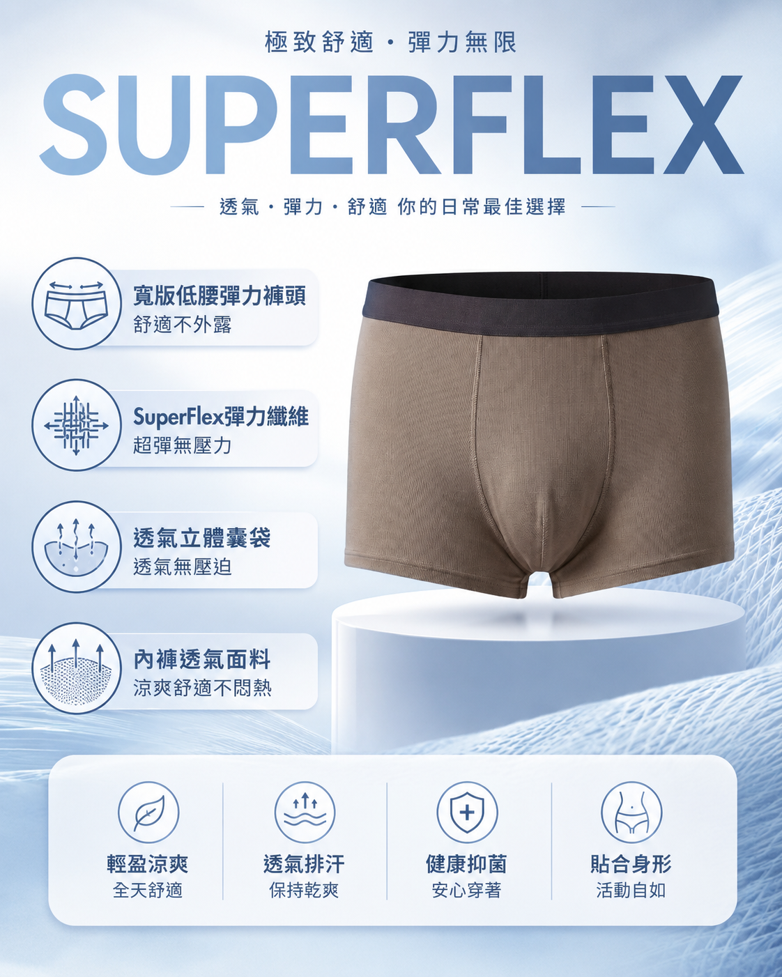 SuperFlex 透氣四角褲 立體囊袋高彈力 男士內褲